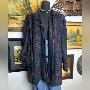 Vintage 1980s NYG New York Girl Wool Blend Plaid Peacoat Jacket Size L